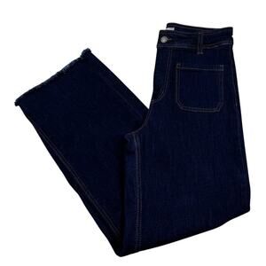 OAT NY Dark Wash Stretch Wide Leg Raw Hem Comfy Jeans Women's Size 6/28
